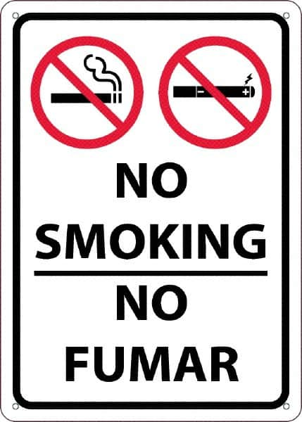 NMC - "No Smoking - No Fumar", 10" Long x 14" Wide, Rigid Plastic Safety Sign - Rectangular, 0.05" Thick, Use for Smoking Regulations - Americas Industrial Supply