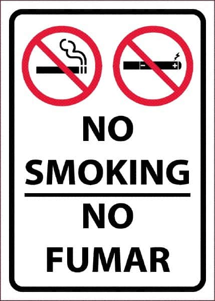 NMC - "No Smoking - No Fumar", 10" Long x 14" Wide, Pressure-Sensitive Vinyl Safety Sign - Rectangular, 0.0045" Thick, Use for Smoking Regulations - Americas Industrial Supply