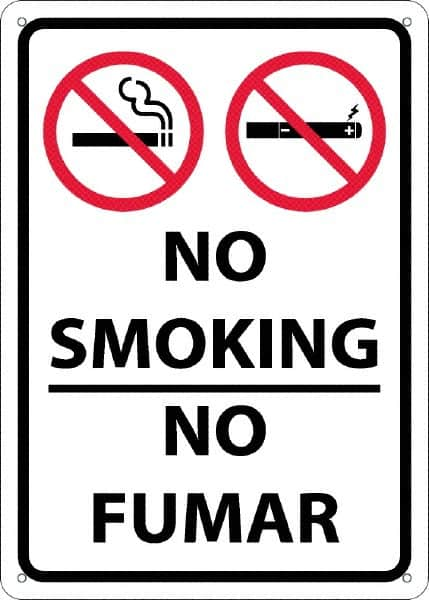 NMC - "No Smoking - No Fumar", 10" Long x 14" Wide, Aluminum Safety Sign - Rectangular, 0.04" Thick, Use for Smoking Regulations - Americas Industrial Supply