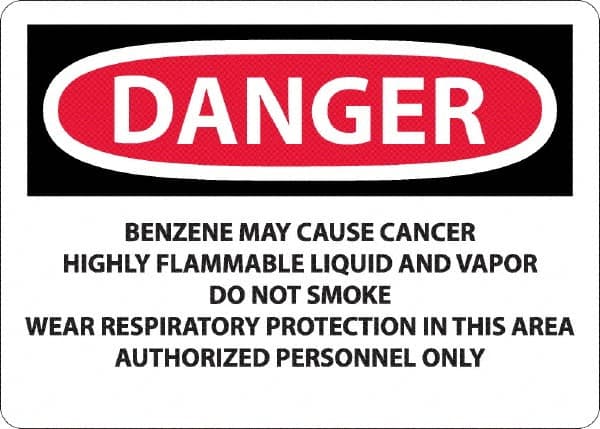 NMC - "Danger - Benzene May Cause Cancer", 10" Long x 14" Wide, Rigid Plastic Safety Sign - Rectangle, 0.05" Thick, Use for Hazardous Materials - Americas Industrial Supply