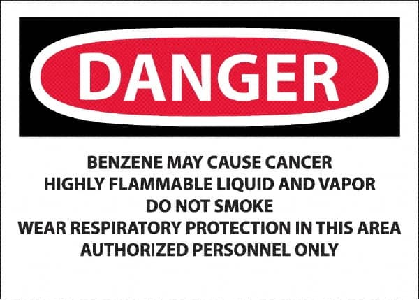 NMC - "Danger - Benzene May Cause Cancer", 10" Long x 14" Wide, Pressure-Sensitive Vinyl Safety Sign - Rectangle, 0.0045" Thick, Use for Hazardous Materials - Americas Industrial Supply