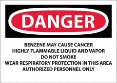 NMC - "Danger - Benzene May Cause Cancer", 10" Long x 14" Wide, Pressure-Sensitive Vinyl Safety Sign - Rectangle, 0.0045" Thick, Use for Hazardous Materials - Americas Industrial Supply