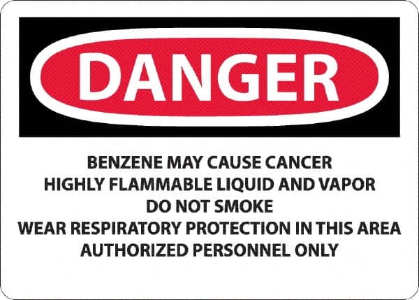 NMC - "Danger - Benzene May Cause Cancer", 10" Long x 14" Wide, Aluminum Safety Sign - Rectangle, 0.04" Thick, Use for Hazardous Materials - Americas Industrial Supply