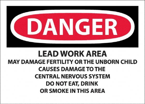 NMC - "Danger - Lead Work Area May Damage Fertility Or The Unborn Child", 10" Long x 14" Wide, Pressure-Sensitive Vinyl Safety Sign - Rectangle, 0.0045" Thick, Use for Hazardous Materials - Americas Industrial Supply