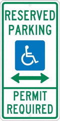 NMC - "Reserved Parking Permit Required", "Handicap Symbol", 12" Wide x 24" High, Aluminum ADA Signs - 0.08" Thick, Green & Blue on White, Engineer Grade Reflectivity, Rectangle, Post Mount - Americas Industrial Supply