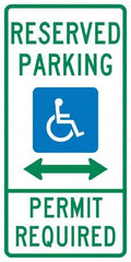 NMC - "Reserved Parking Permit Required", "Handicap Symbol", 12" Wide x 24" High, Aluminum ADA Signs - 0.04" Thick, Green & Blue on White, Rectangle, Post Mount - Americas Industrial Supply