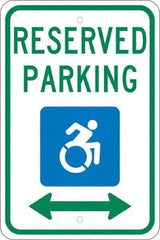 NMC - "Reserved Parking", "Handicap Symbol", 12" Wide x 18" High, Aluminum ADA Signs - 0.08" Thick, Green & Blue on White, Engineer Grade Reflectivity, Rectangle, Post Mount - Americas Industrial Supply