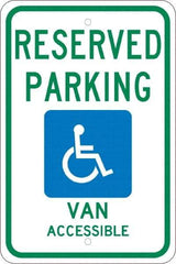 NMC - "Reserved Parking Van Accessible", "Handicap Symbol", 12" Wide x 18" High, Aluminum ADA Signs - 0.08" Thick, Green & Blue on White, Engineer Grade Reflectivity, Rectangle, Post Mount - Americas Industrial Supply