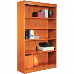 ALERA - 5 Shelf, 60" High x 35.63" Wide Bookcase - 11-3/4" Deep, Wood Veneer, Medium Cherry - Americas Industrial Supply