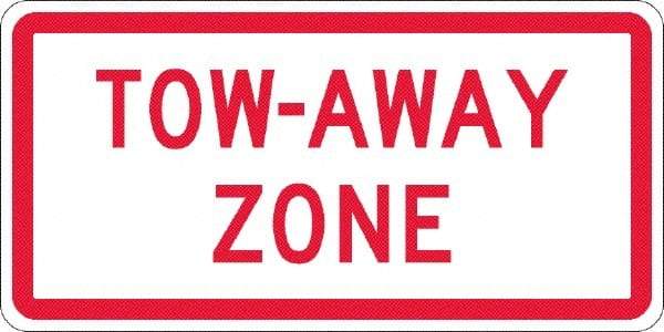 NMC - "Tow Away Zone", 12" Wide x 6" High, Aluminum No Parking & Tow Away Signs - 0.063" Thick, Red on White, Rectangle, Post Mount - Americas Industrial Supply