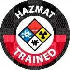 NMC - Haz Mat Trained, Hard Hat Label - Round, Blue, Red, Yellow & Black on White, 0.004" Thick, Indoor or Outdoor, Adhesive Backed, For Accident Prevention - Americas Industrial Supply