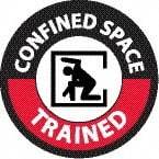 NMC - Confined Space Trained, Hard Hat Label - Round, Black & Red on White, 0.004" Thick, Indoor or Outdoor, Adhesive Backed, For Accident Prevention - Americas Industrial Supply