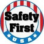 NMC - Safety First USA, Hard Hat Label - Round, Red, White, Blue & Black on White, 0.004" Thick, Indoor or Outdoor, Adhesive Backed, For Accident Prevention - Americas Industrial Supply