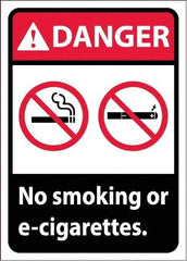 NMC - "Danger - No Smoking or E-Cigarettes", 10" Long x 14" Wide, Pressure-Sensitive Vinyl Safety Sign - Rectangle, Use for Smoking Regulations - Americas Industrial Supply