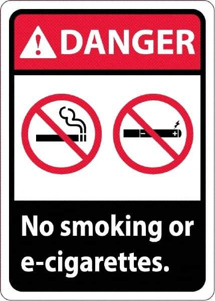 NMC - "Danger - No Smoking or E-Cigarettes", 10" Long x 14" Wide, Aluminum Safety Sign - Rectangle, 0.04" Thick, Use for Smoking Regulations - Americas Industrial Supply