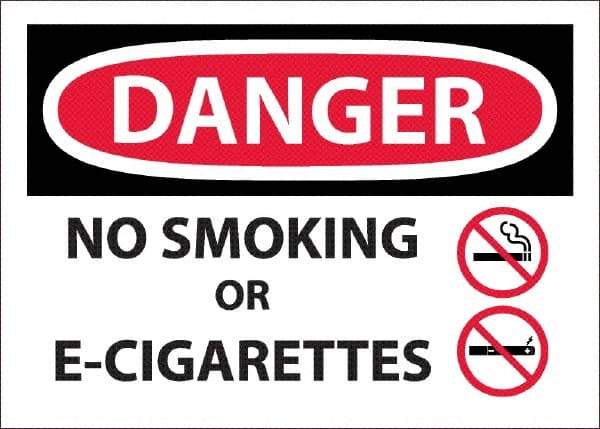 NMC - "Danger - No Smoking or E-Cigarettes", 10" Long x 14" Wide, Pressure-Sensitive Vinyl Safety Sign - Rectangle, Use for Smoking Regulations - Americas Industrial Supply