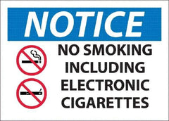 NMC - "No Smoking Including Electronic Cigarettes", 10" Long x 14" Wide, Pressure-Sensitive Vinyl Safety Sign - Rectangle, 0.045" Thick, Use for Smoking Regulations - Americas Industrial Supply