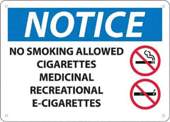 NMC - "No Smoking Allowed, Cigarettes, Medicinal,Recreational,E-Cigs", 10" Long x 14" Wide, Rigid Plastic Safety Sign - Rectangle, 0.05" Thick, Use for Smoking Regulations - Americas Industrial Supply