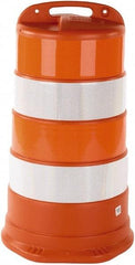 PRO-SAFE - 40" High x 36" Wide Reflective Round Barrel - High Density Polyethylene (HDPE), 10 Lbs, Orange - Americas Industrial Supply