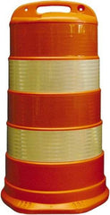 PRO-SAFE - 40" High x 36" Wide Reflective Round Barrel - High Density Polyethylene (HDPE), 10 Lbs, Orange - Americas Industrial Supply