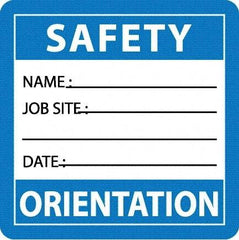 NMC - Safety Orientation - Name ____ Job Site ____ Date ____, Hard Hat Label - Blue/White/Black, 0.045" Thick, For Accident Prevention - Americas Industrial Supply