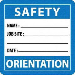 NMC - Safety Orientation - Name ____ Job Site ____ Date ____, Hard Hat Label - Blue/White/Black, 0.045" Thick, For Accident Prevention - Americas Industrial Supply