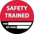 NMC - Safety Trained - Name ____ Date Trained ____, Hard Hat Label - Black/Red/White, 0.045" Thick, For Accident Prevention - Americas Industrial Supply