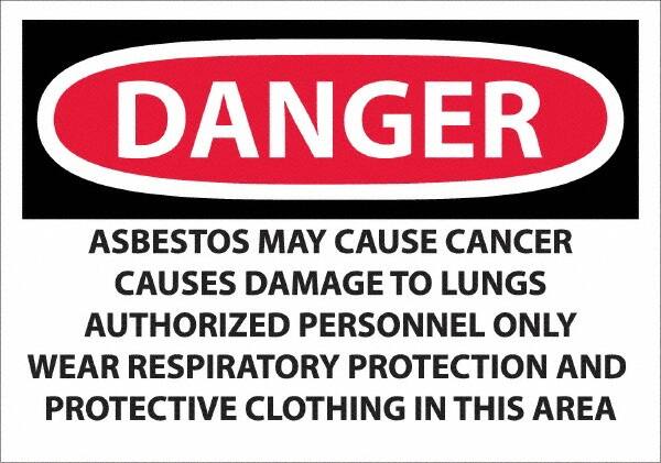 NMC - "Danger - Asbestos May Cause Cancer", 14" Long x 20" Wide, Pressure-Sensitive Vinyl Safety Sign - Rectangular, 0.0045" Thick, Use for Hazardous Materials - Americas Industrial Supply