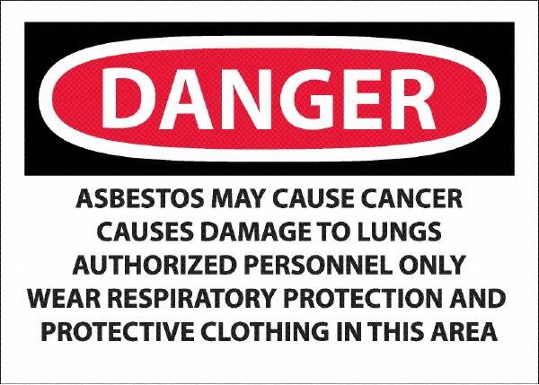 NMC - "Danger - Asbestos May Cause Cancer", 10" Long x 14" Wide, Pressure-Sensitive Vinyl Safety Sign - Rectangular, 0.0045" Thick, Use for Hazardous Materials - Americas Industrial Supply