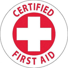 NMC - Certified First Aid, Hard Hat Label - Red on White, 0.045" Thick, For Accident Prevention - Americas Industrial Supply