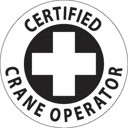 NMC - Certified Crane Operator, Hard Hat Label - Black on White, 0.045" Thick, For Accident Prevention - Americas Industrial Supply