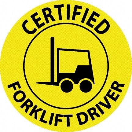 NMC - Certified Forklift Driver, Hard Hat Label - Black on Yellow, 0.045" Thick, For Accident Prevention - Americas Industrial Supply