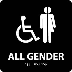 NMC - "All Gender", 8" Long x 8" Wide, Gravoply (Engraved) Safety Sign - Square, 0.25" Thick, Use for Restroom, Janitorial & Housekeeping - Americas Industrial Supply