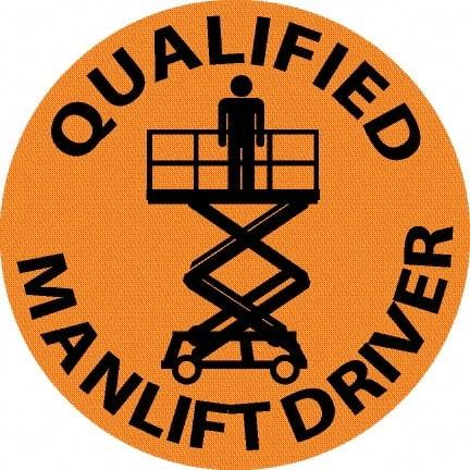 NMC - Qualified Man Lift Driver, Hard Hat Label - Black on Orange, 0.045" Thick, For Accident Prevention - Americas Industrial Supply