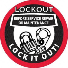 NMC - Lockout Before Service Repair or Maintenance - Lock It Out, Hard Hat Label - Black & Red on White, 0.045" Thick, For Accident Prevention - Americas Industrial Supply