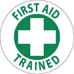 NMC - First Aid Trained, Hard Hat Label - Green on White, 0.045" Thick, For Accident Prevention - Americas Industrial Supply