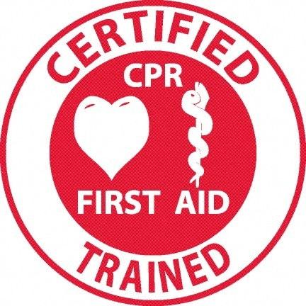 NMC - Certified CPR First Aid Trained, Hard Hat Label - Red on White, 0.045" Thick, For Accident Prevention - Americas Industrial Supply