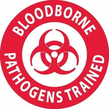 NMC - Bloodborne Pathogens Trained, Hard Hat Label - White on Red, 0.045" Thick, For Accident Prevention - Americas Industrial Supply