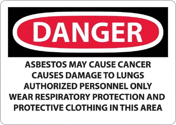 NMC - "Danger - Asbestos May Cause Cancer", 10" Long x 14" Wide, Aluminum Safety Sign - Rectangular, 0.04" Thick, Use for Hazardous Materials - Americas Industrial Supply