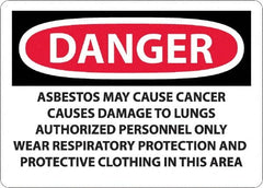 NMC - "Danger - Asbestos May Cause Cancer", 10" Long x 14" Wide, Aluminum Safety Sign - Rectangular, 0.04" Thick, Use for Hazardous Materials - Americas Industrial Supply