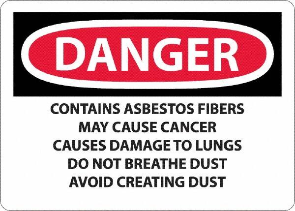 NMC - "Danger - Contains Asbestos Fibers", 10" Long x 14" Wide, Aluminum Safety Sign - Rectangular, 0.04" Thick, Use for Hazardous Materials - Americas Industrial Supply
