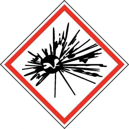 NMC - Hazardous Materials Label, Header: Explosive Warning - Legend: GHS - Graphic, English, Black & Red, 4" Long x 4" High, No Coating - Americas Industrial Supply