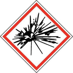 NMC - Hazardous Materials Label, Header: Explosive Warning - Legend: GHS - Graphic, English, Black & Red, 4" Long x 4" High, No Coating - Americas Industrial Supply