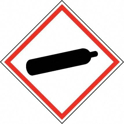 NMC - Hazardous Materials Label, Header: Compressed Gas Warning - Legend: GHS - Graphic, English, Black & Red, 4" Long x 4" High, No Coating - Americas Industrial Supply