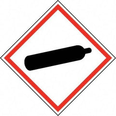 NMC - Hazardous Materials Label, Header: Compressed Gas Warning - Legend: GHS - Graphic, English, Black & Red, 4" Long x 4" High, No Coating - Americas Industrial Supply