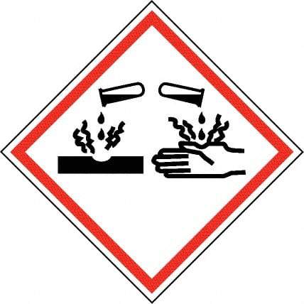 NMC - Hazardous Materials Label, Header: Corrosive Warning - Legend: GHS - Graphic, English, Black & Red, 4" Long x 4" High, No Coating - Americas Industrial Supply