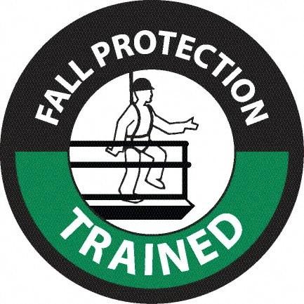 NMC - Fall Protection Trained, Hard Hat Label - Diamond, White & Green on Black, 0.004" Thick, Indoor or Outdoor, Adhesive Backed, For Accident Prevention - Americas Industrial Supply