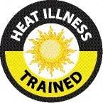 NMC - Heat Illness Trained, Hard Hat Label - Round, White & Yellow on Black, 0.004" Thick, Indoor or Outdoor, Adhesive Backed, For Accident Prevention - Americas Industrial Supply