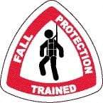 NMC - Fall Protection Trained, Hard Hat Label - Diamond, Black & Red on White, 0.004" Thick, Indoor or Outdoor, Adhesive Backed, For Accident Prevention - Americas Industrial Supply