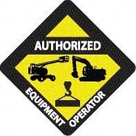 NMC - Authorized Equipment Operator, Hard Hat Label - Diamond, Black & White on Yellow, 0.004" Thick, Indoor or Outdoor, Adhesive Backed, For Accident Prevention - Americas Industrial Supply